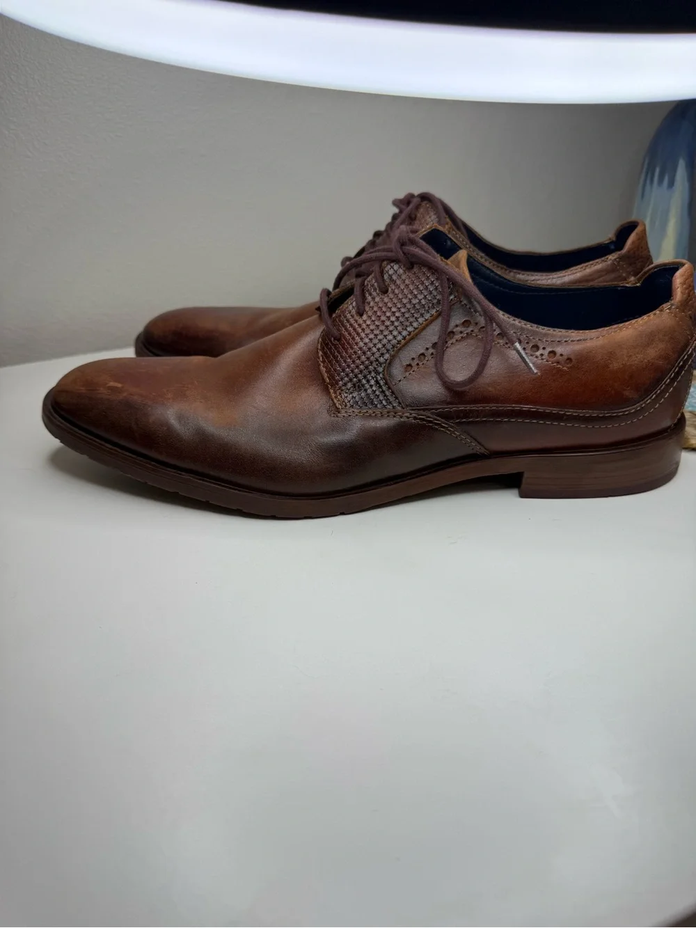 Stacy Adams Men’s Brown Leather Oxford Dress Shoes Size 12 Textured Lace Up